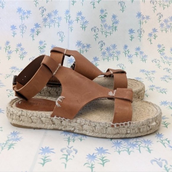 Soludos Banded Shield Espadrille Sandals 7 Tan Leather Ankle Strap Gladiator - Picture 4 of 12